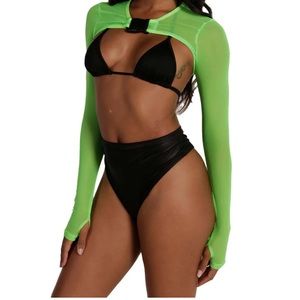 Neon green mesh long sleeve crop